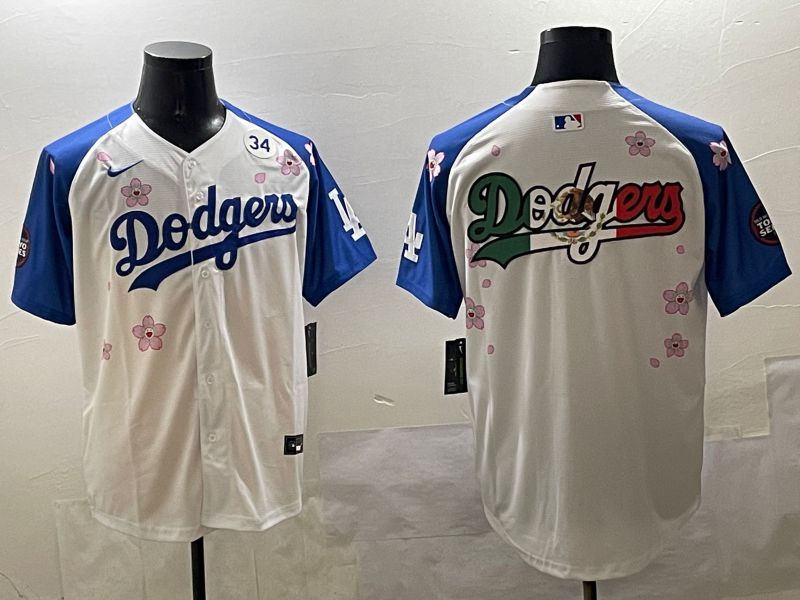 Men Los Angeles Dodgers Blank White Blue Sakura Edition 2025 Nike MLB Jersey style 10->los angeles dodgers->MLB Jersey